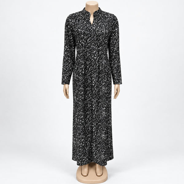 Black Speckle Print Maxi Dress with long sleeves - front view