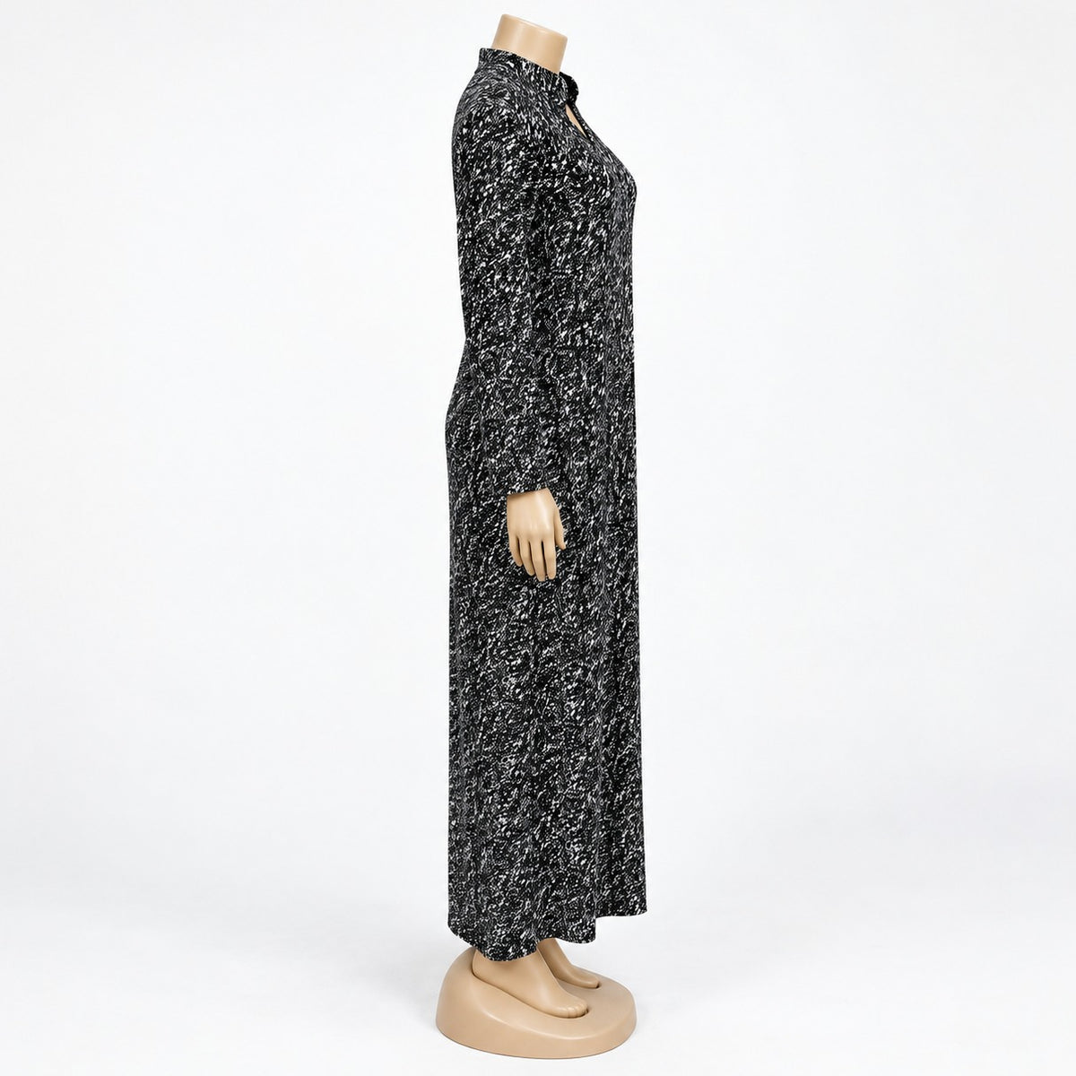 Black Speckle Print Maxi Dress with long sleeves - side view