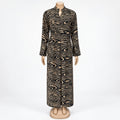 Brown Wood Grain Print Maxi Dress with long sleeves - front view