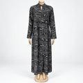 Grey Wood Grain Print Maxi Dress with long sleeves - front view