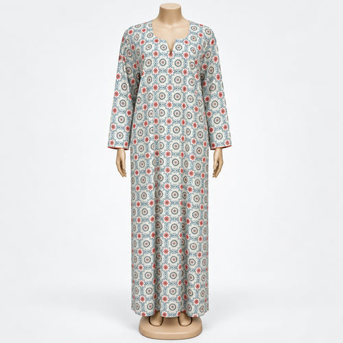 Ivory Medallion Print Maxi Dress with long sleeves - front view