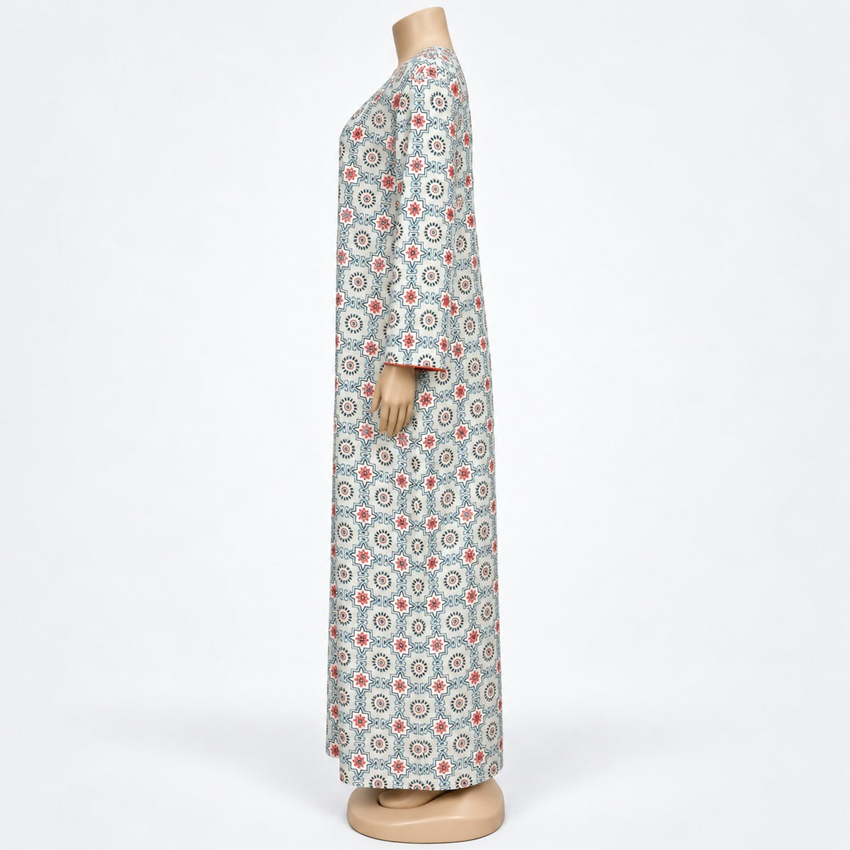 Ivory Medallion Print Maxi Dress with long sleeves - side view
