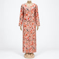 Peach Floral Print Maxi Dress with long sleeves - front view