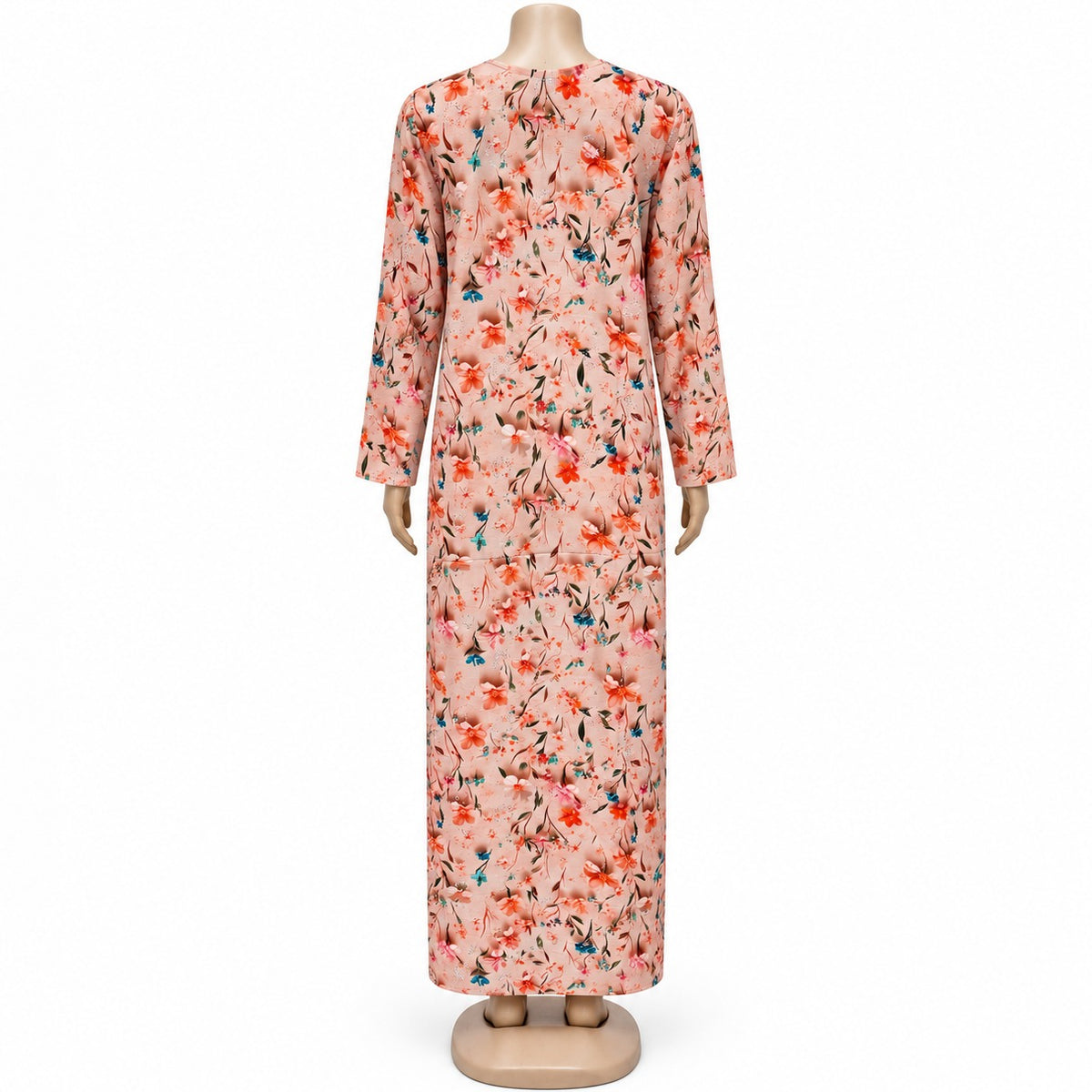 Peach Floral Print Maxi Dress with long sleeves - back view
