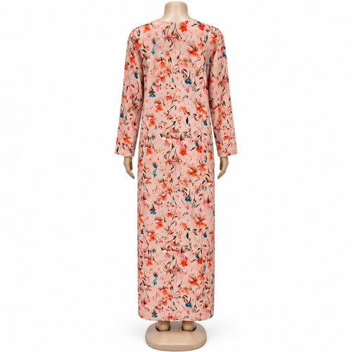 Peach Floral Print Maxi Dress with long sleeves - back view