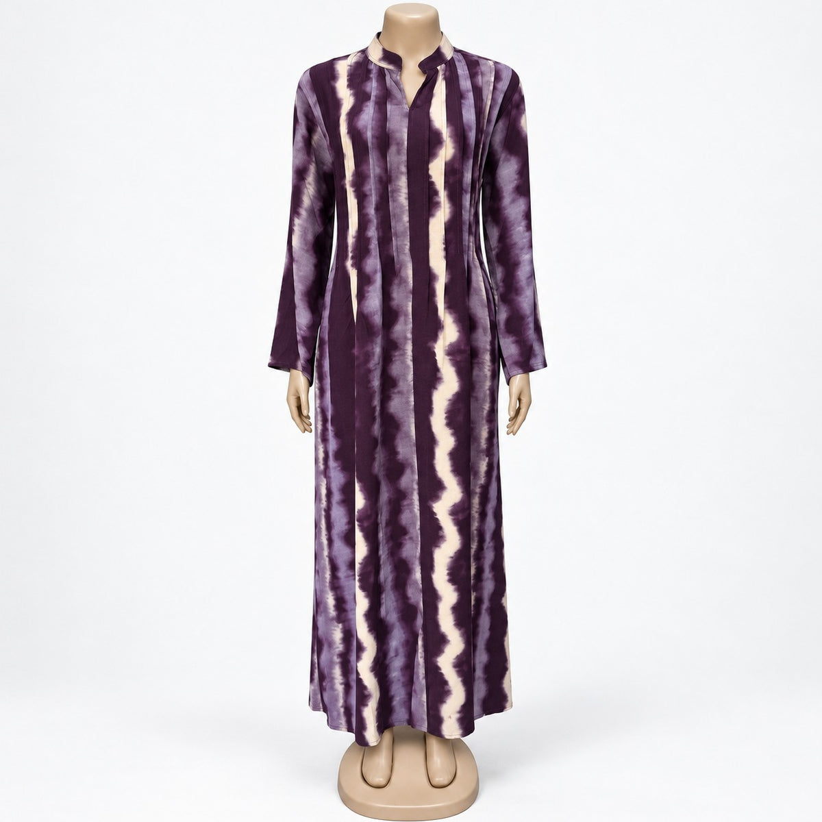 Purple Wave Stripe Maxi Dress with long sleeves - front view