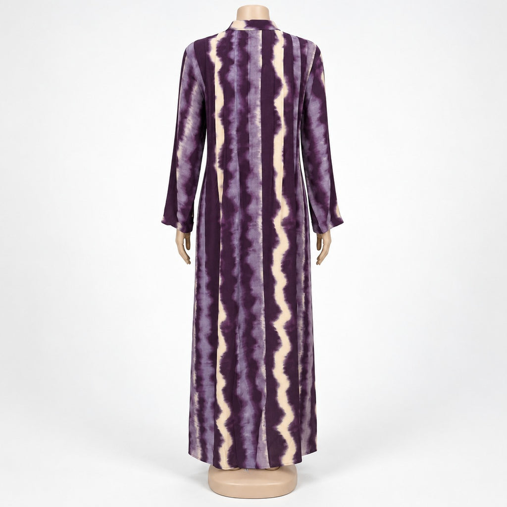 Purple Wave Stripe Maxi Dress with long sleeves - back view