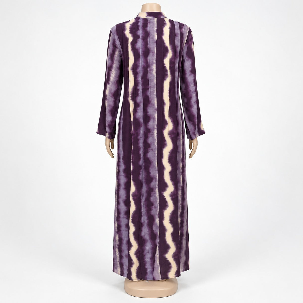 Purple Wave Stripe Maxi Dress with long sleeves - back view