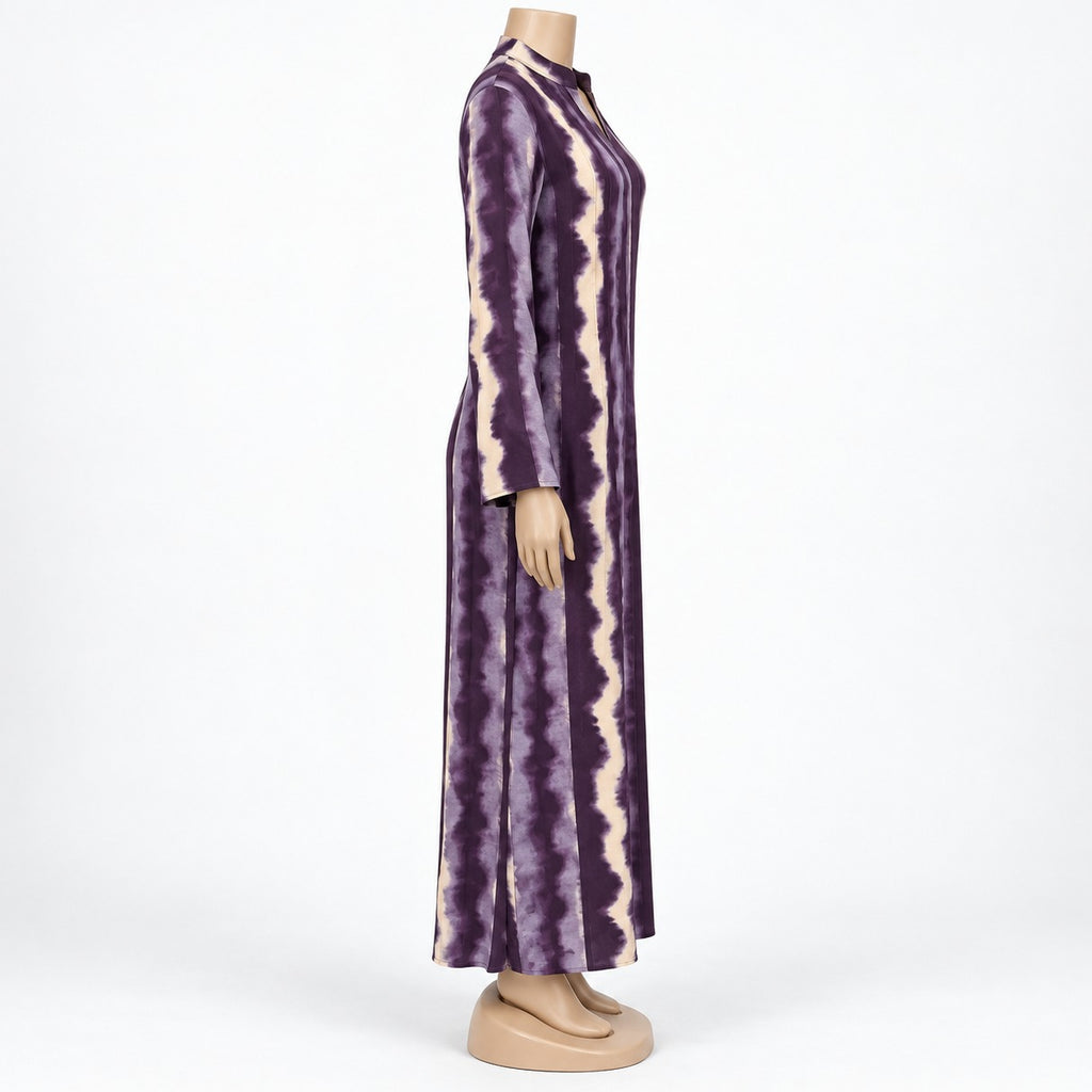 Purple Wave Stripe Maxi Dress with long sleeves - side view