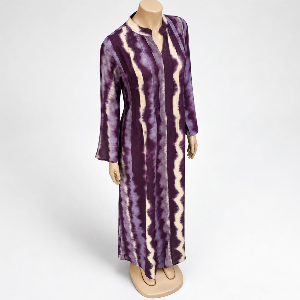 Purple Wave Stripe Maxi Dress with long sleeves - three-quarter view