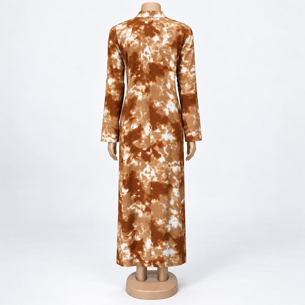Rust Tie Dye Maxi Dress with long sleeves - back view