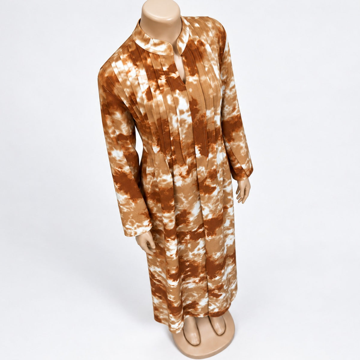 Rust Tie Dye Maxi Dress with long sleeves - three-quarter view